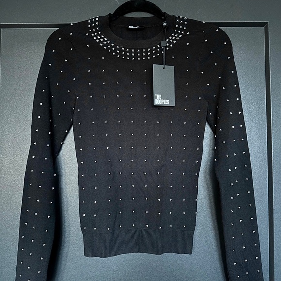 🖤🌟 NWT The Kooples Stud-Embellished Stretch-Knit Sweater | Rock Chic Essential - Picture 6 of 12